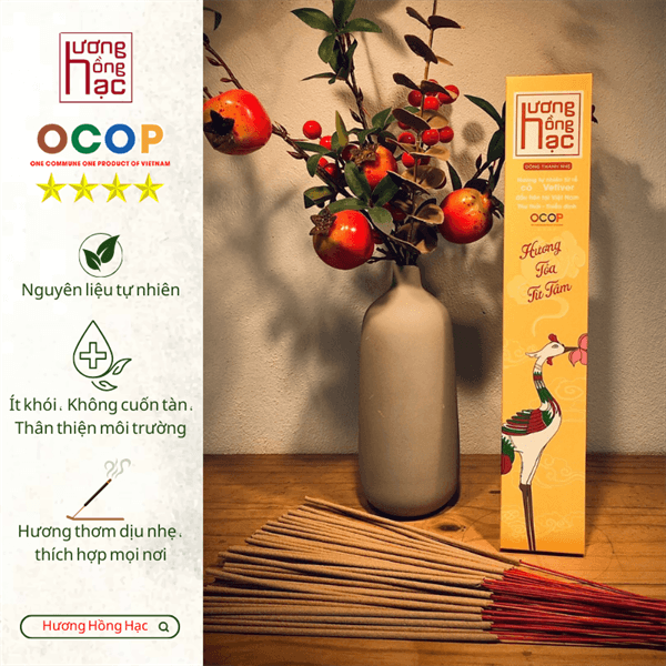 Hương cỏ Vetiver - Dòng Thanh Nhẹ, không cuốn tàn, ít khói, thơm dịu nhẹ | Hộp 45 Nén, dài 32cm