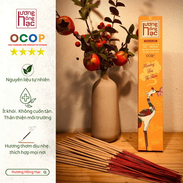 Hương cỏ Vetiver - Dòng Đặc Biệt, không cuốn tàn, ít khói, thơm dịu nhẹ | Hộp 45 Nén, dài 32cm